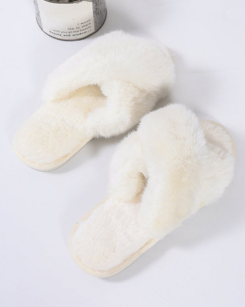 Crisscross Strap Fuzzy Slippers