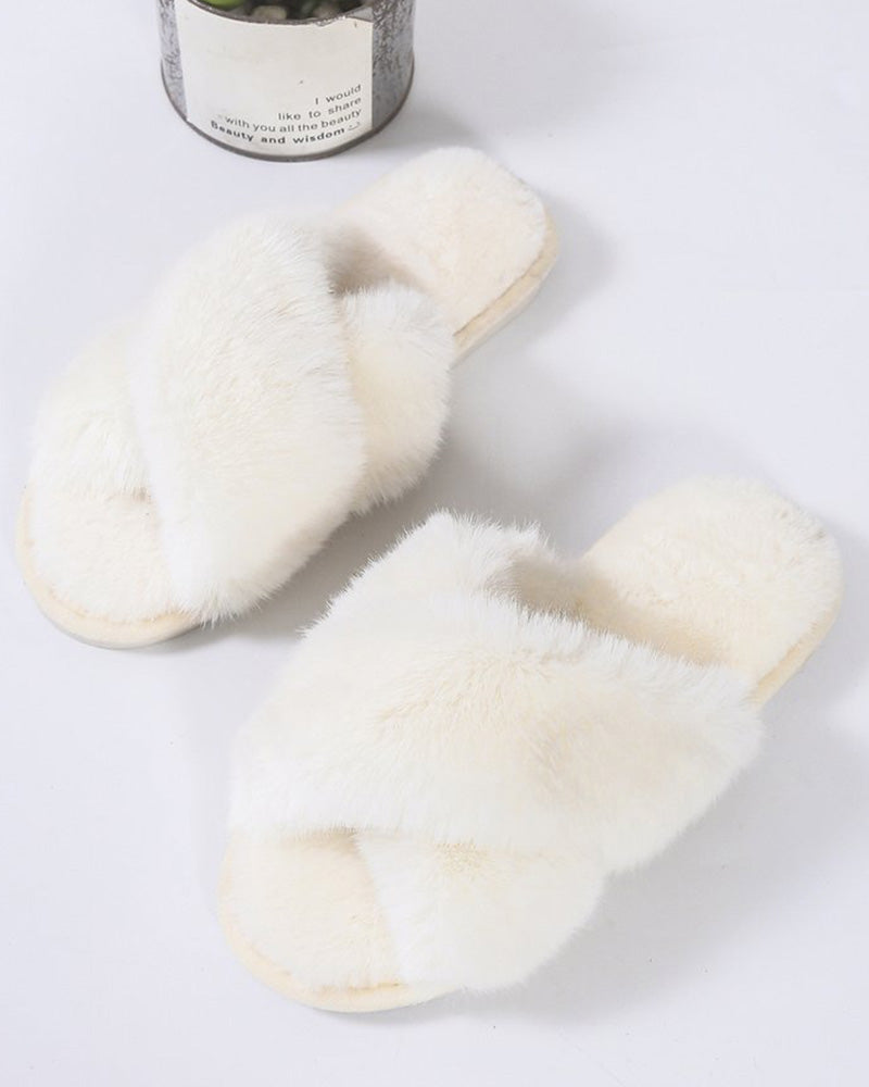 Crisscross Strap Fuzzy Slippers