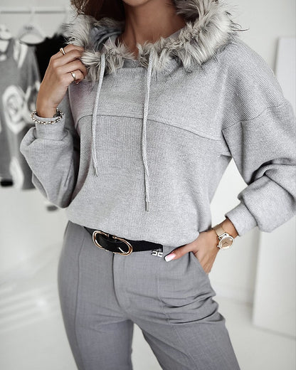 Fluffy Faux Fur Long Sleeve Hoodie