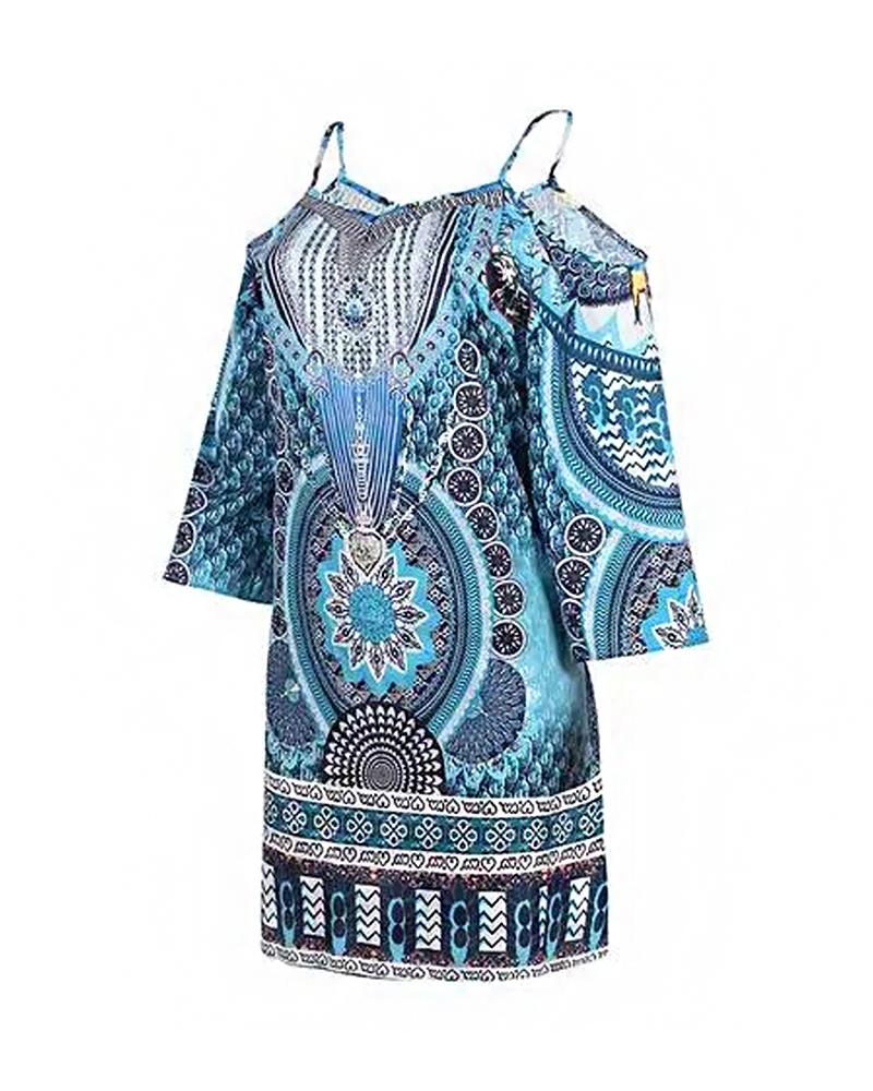 Tribal Print Cold Shoulder Casual Dress