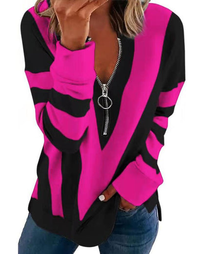 Colorblock Zipper Design Long Sleeve Sweatshirt