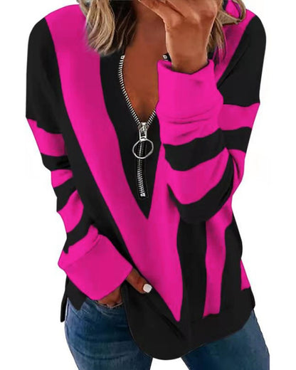 Colorblock Zipper Design Long Sleeve Sweatshirt