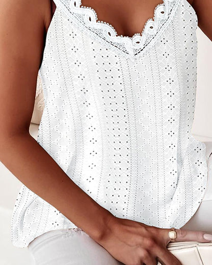 Eyelet Embroidery Contrast Lace Cami Top