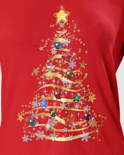 Christmas Tree Print Long Sleeve Casual Top