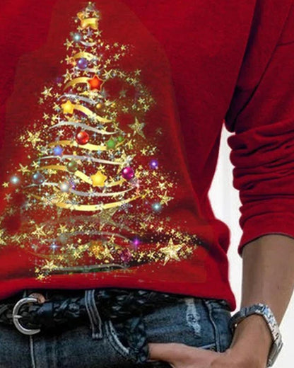 Christmas Tree Print Long Sleeve Casual Top