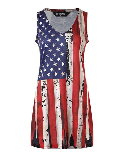 American Flag Print Sleeveless Casual Dress