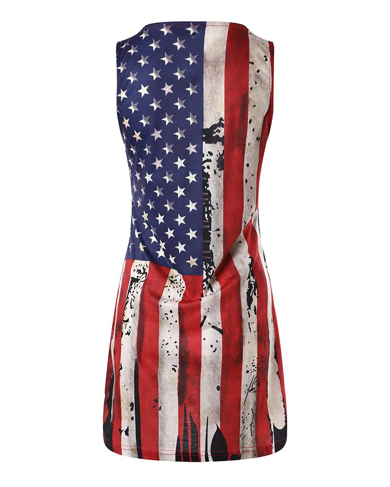 American Flag Print Sleeveless Casual Dress