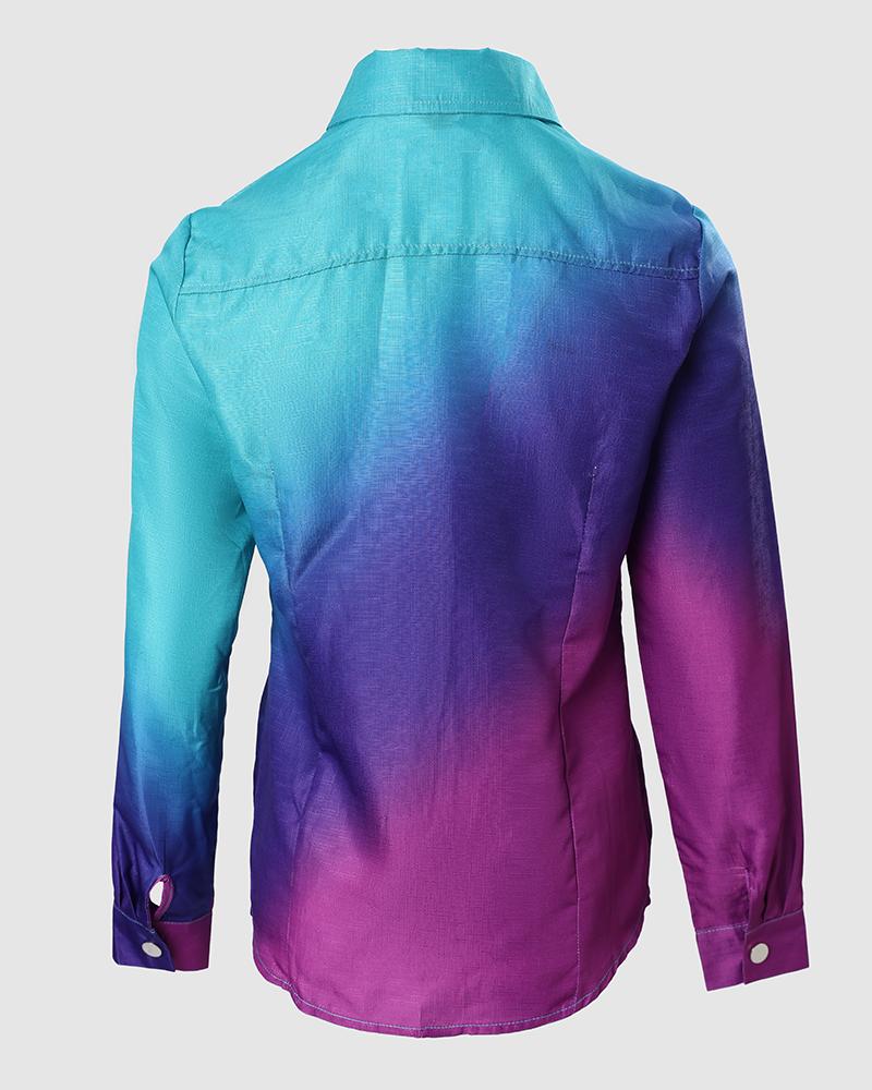 Ombre Frill Hem Long Sleeve Shacket