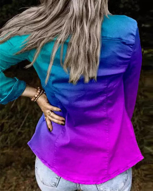 Ombre Frill Hem Long Sleeve Shacket