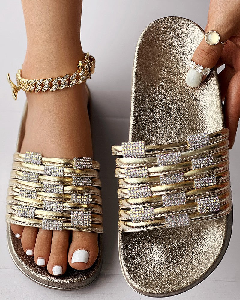 Braided Rhinestone Outdoor Slippers Summer Sandals