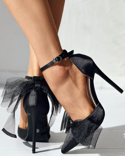 Bowknot Design Ankle Strap Stiletto Heel Pumps