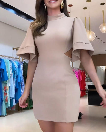 Bell Sleeve Mock Neck Bodycon Dress