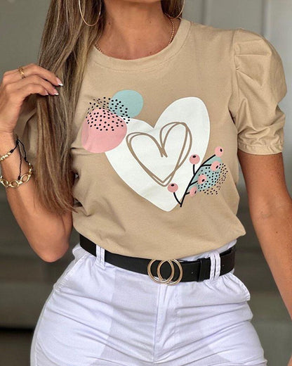 Heart Plants Polka Dot Print T Shirt