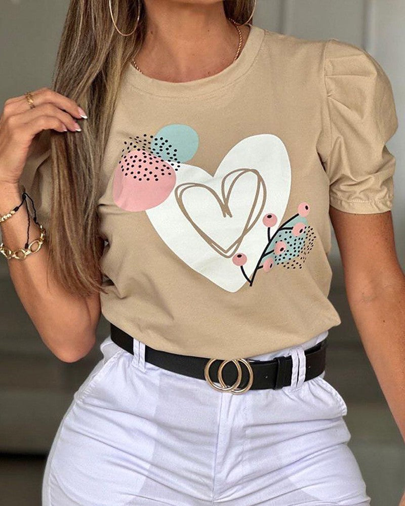 Heart Plants Polka Dot Print T Shirt