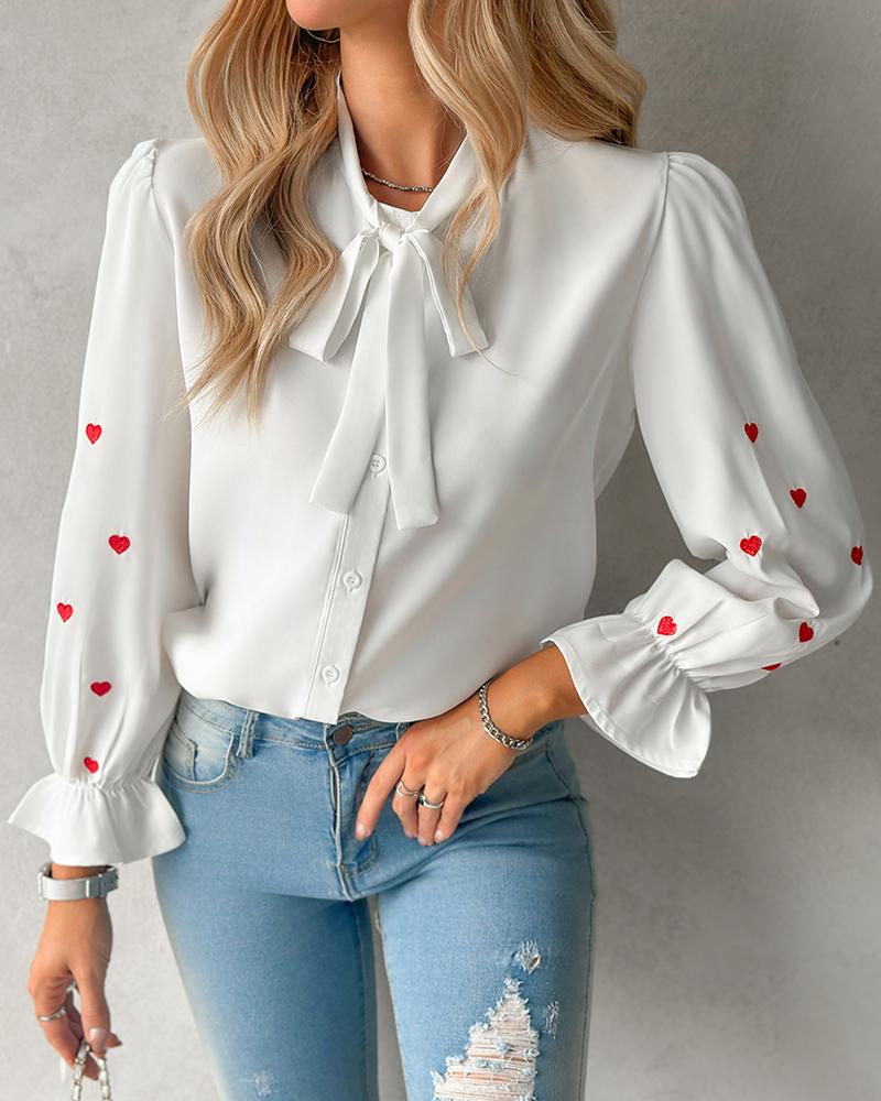 Letter Heart Embroidery Buttoned Top