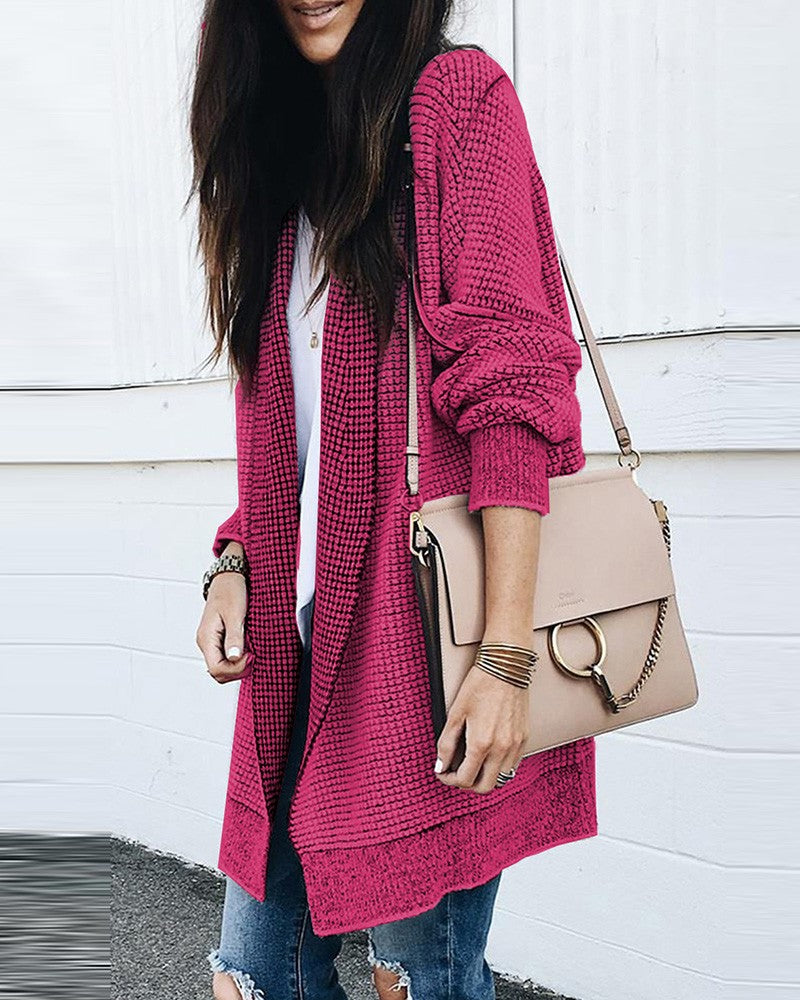 Plaid Knitted Open Front Longline Cardigan