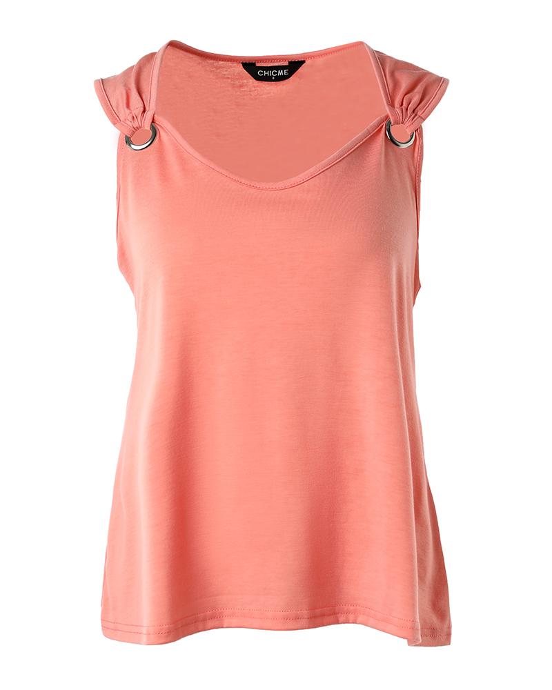 Eyelet V Neck Casual Tank Top