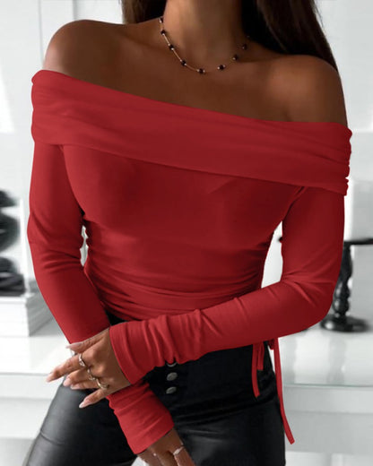 Off Shoulder Ruched Drawstring Top