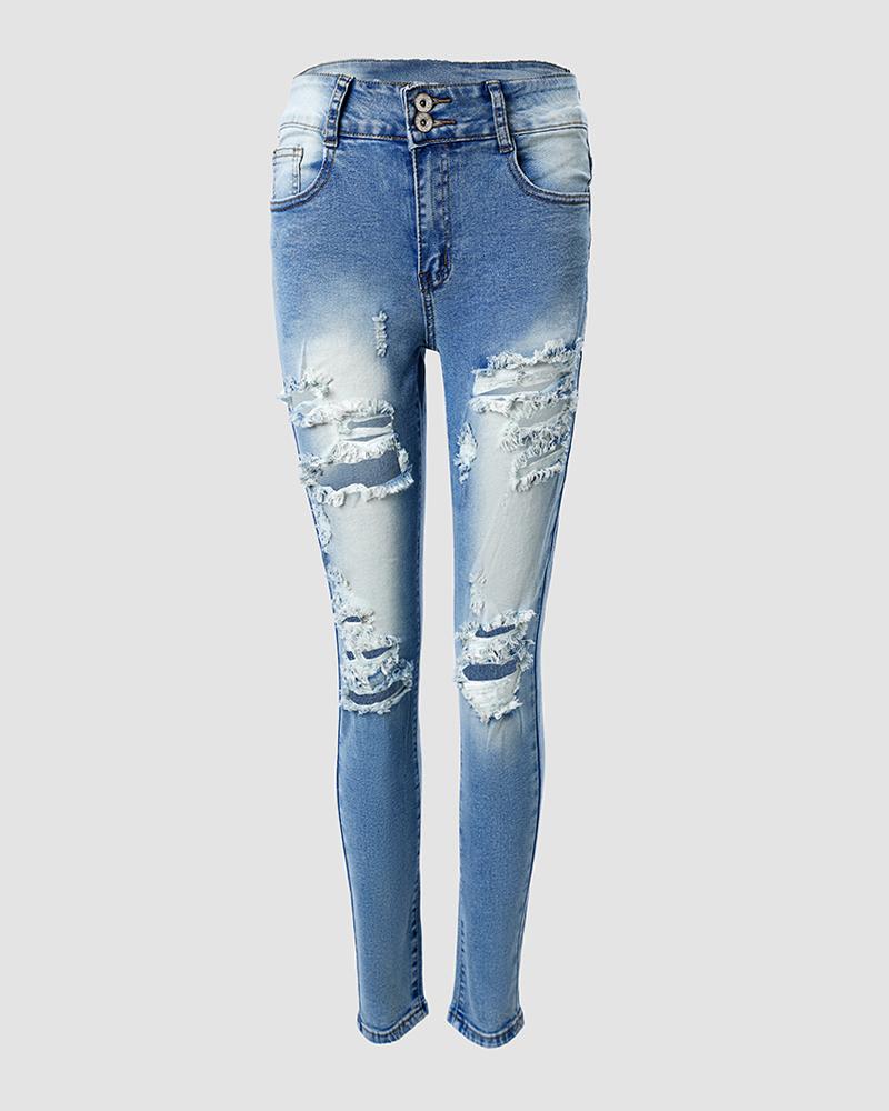 Cutout Ripped Low Waist Jeans