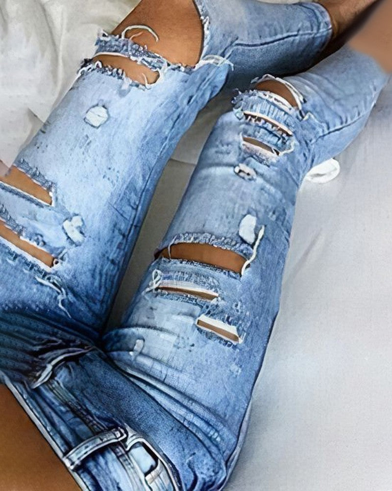 Cutout Ripped Low Waist Jeans