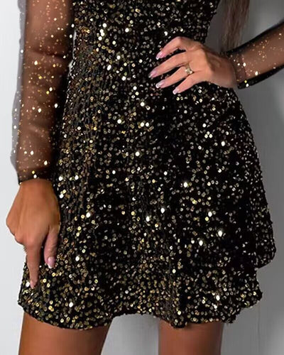 Allover Sequin Backless Criss Cross Party Dress
