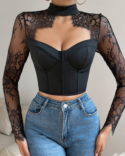 Eyelash Lace Patch Fishbone Corset Top