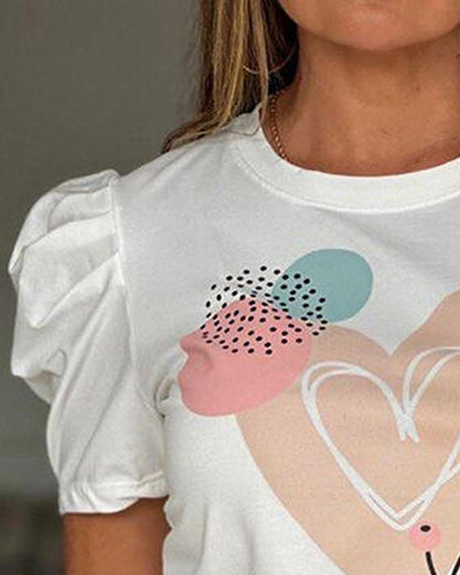 Heart Plants Polka Dot Print T Shirt