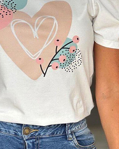 Heart Plants Polka Dot Print T Shirt