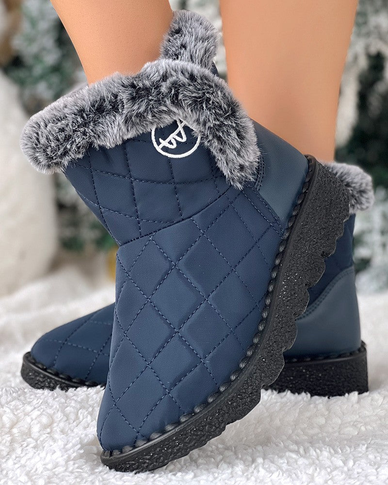 Quilted Argyle Lined Waterproof Winter Ankle Boots