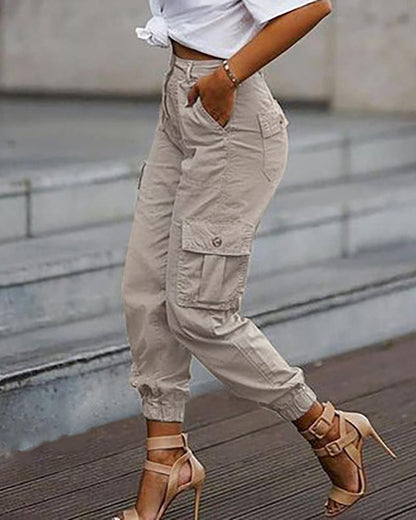 High Waist Pocket Design Cargo Pants