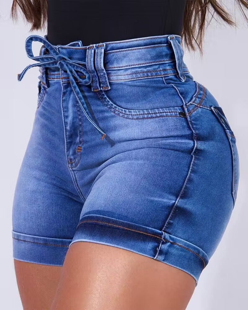 High Waist Tied Detail Denim Shorts