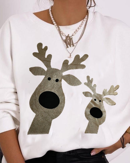 Christmas Cartoon Elk Metallic Long Sleeve Sweatshirt