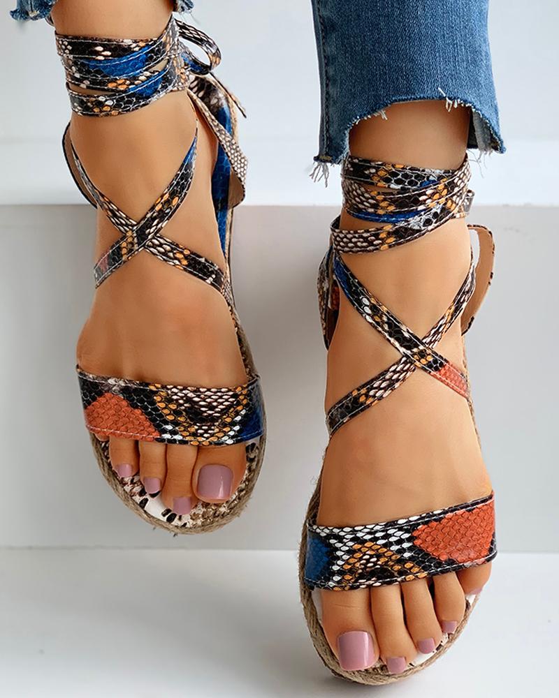 Snakeskin Woven Flax Espadrille Sandals
