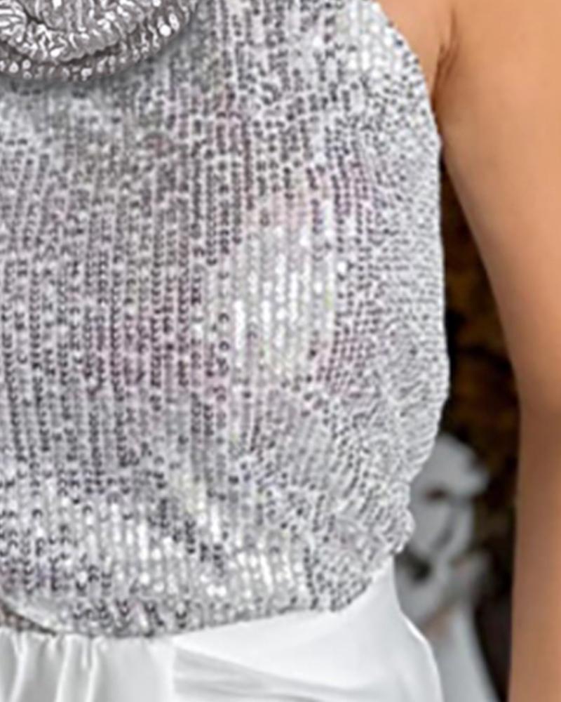 Rose Detail Allover Sequin Halter Top