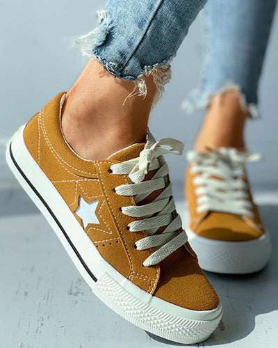 Star Pattern Cutout Lace up Suede Shoes