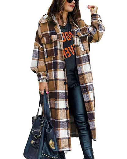 Plaid Print Lantern Sleeve Longline Shacket