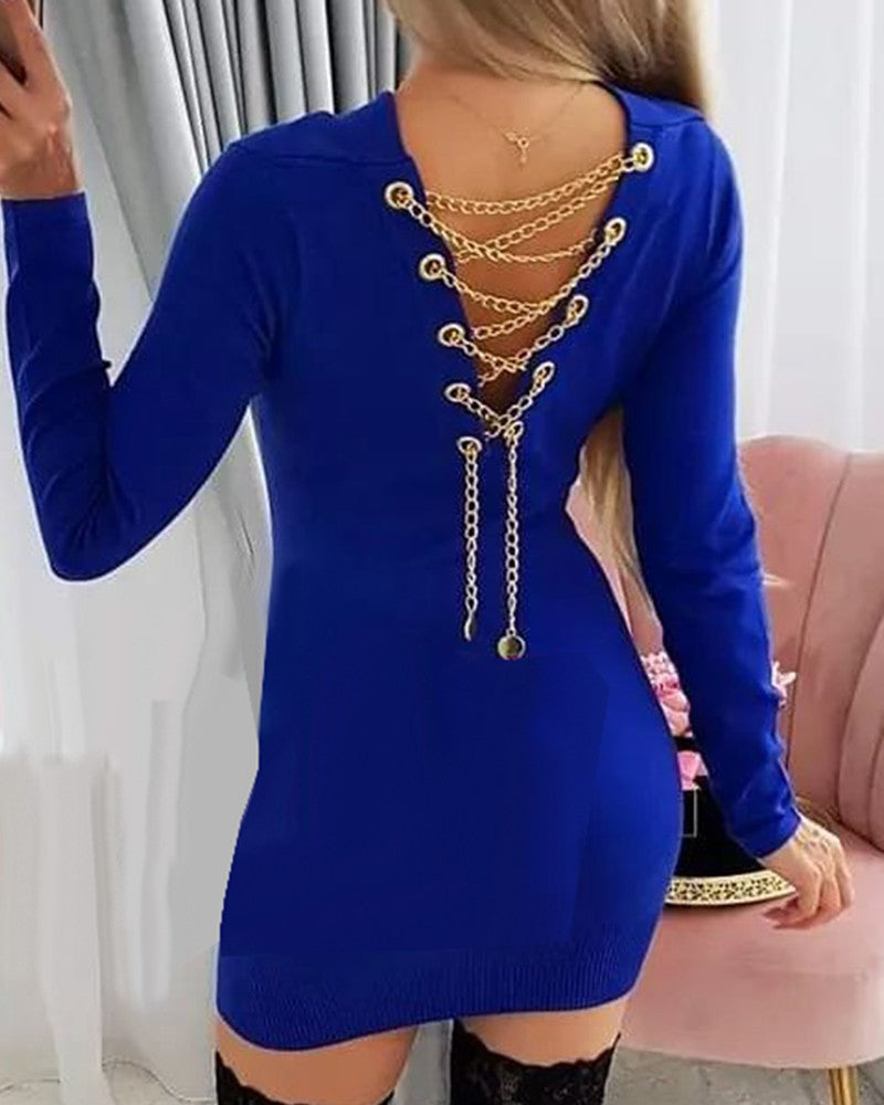 Chain Decor Cowl Neck Dress