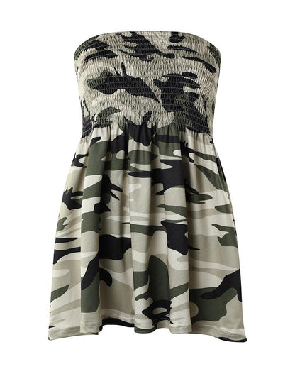 Camouflage Print Shirred Tank Top