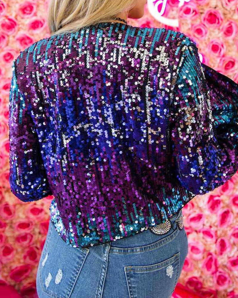 Allover Sequin Turn down Collar Jacket