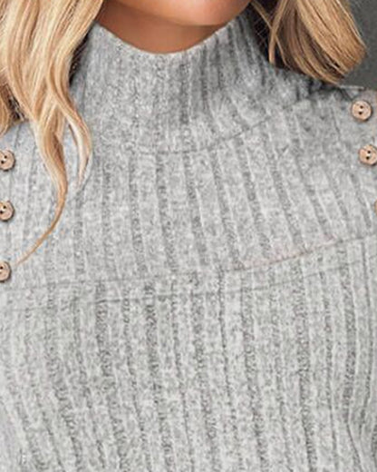 Cold Shoulder Button Decor Ribbed Top