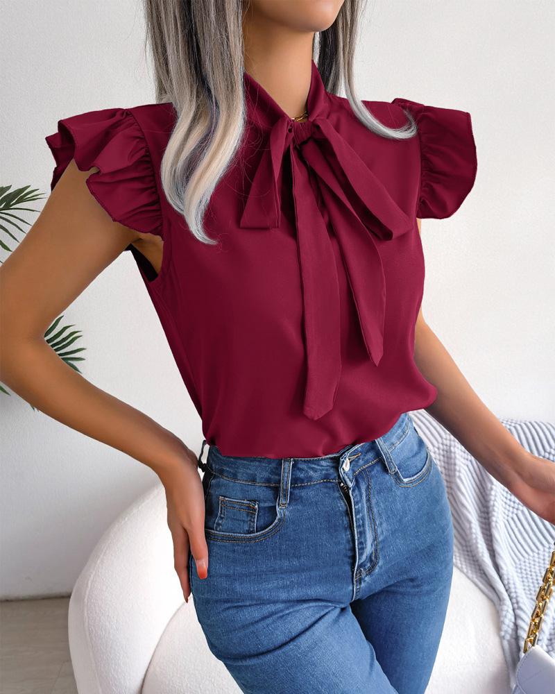 Tie Neck Puff Sleeve Top