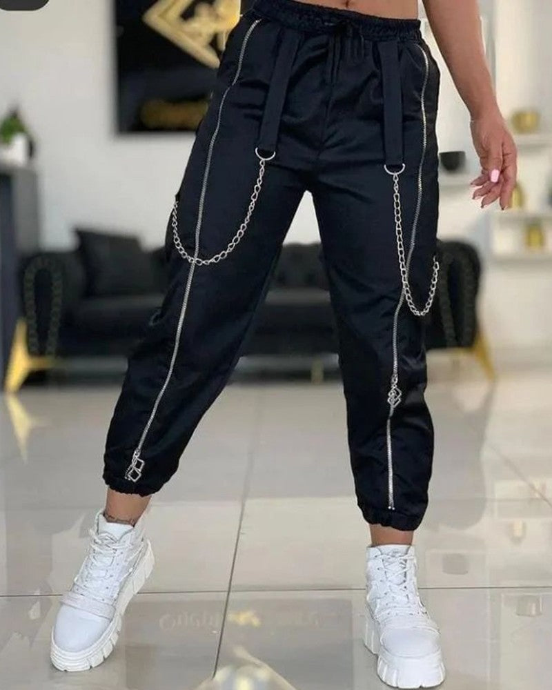 High Waist Zipper Design Pants
