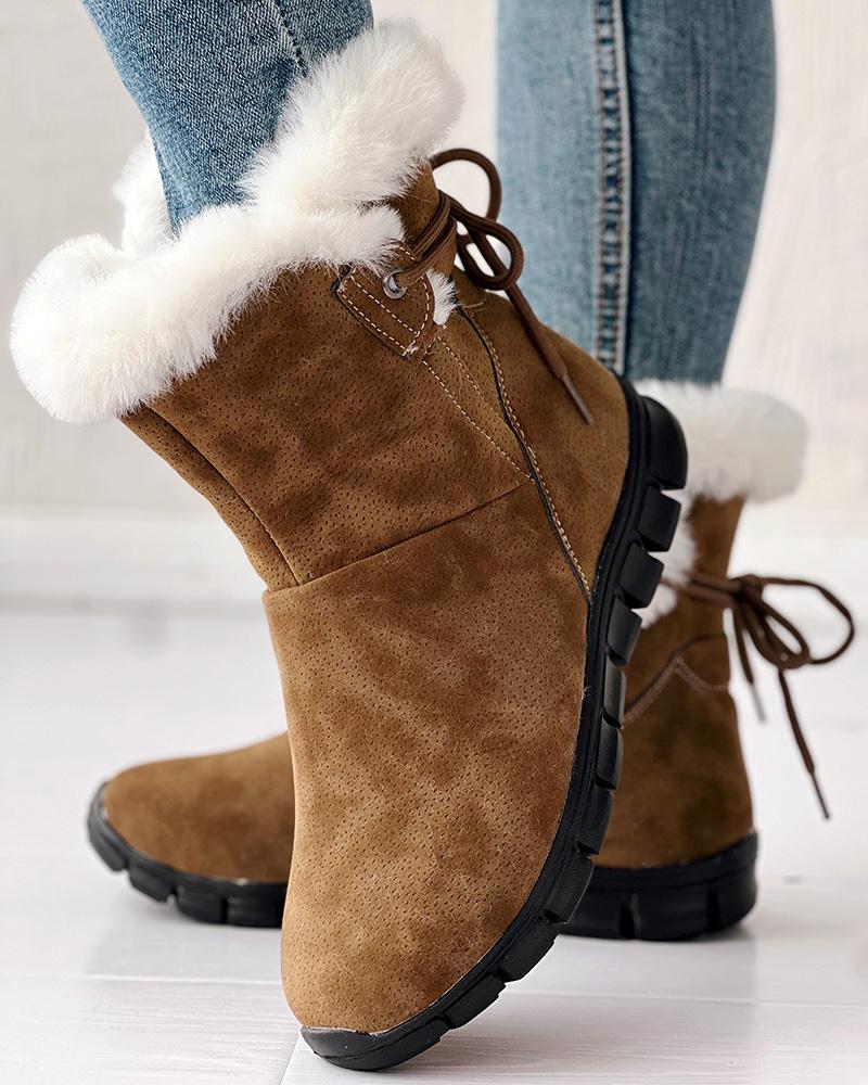 Breathable Lace up Fuzzy Lined Ankle Boots