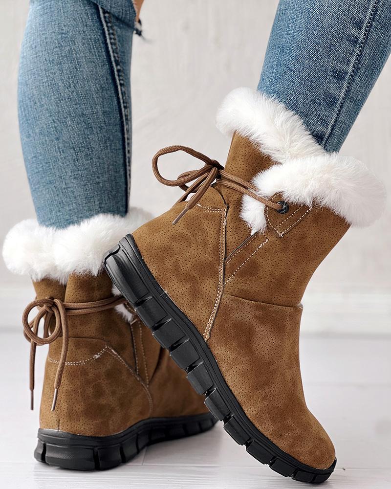 Breathable Lace up Fuzzy Lined Ankle Boots