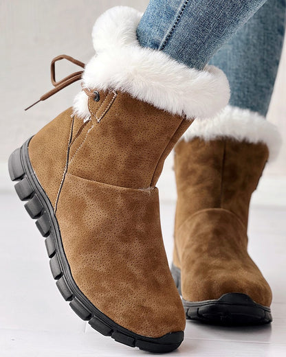 Breathable Lace up Fuzzy Lined Ankle Boots