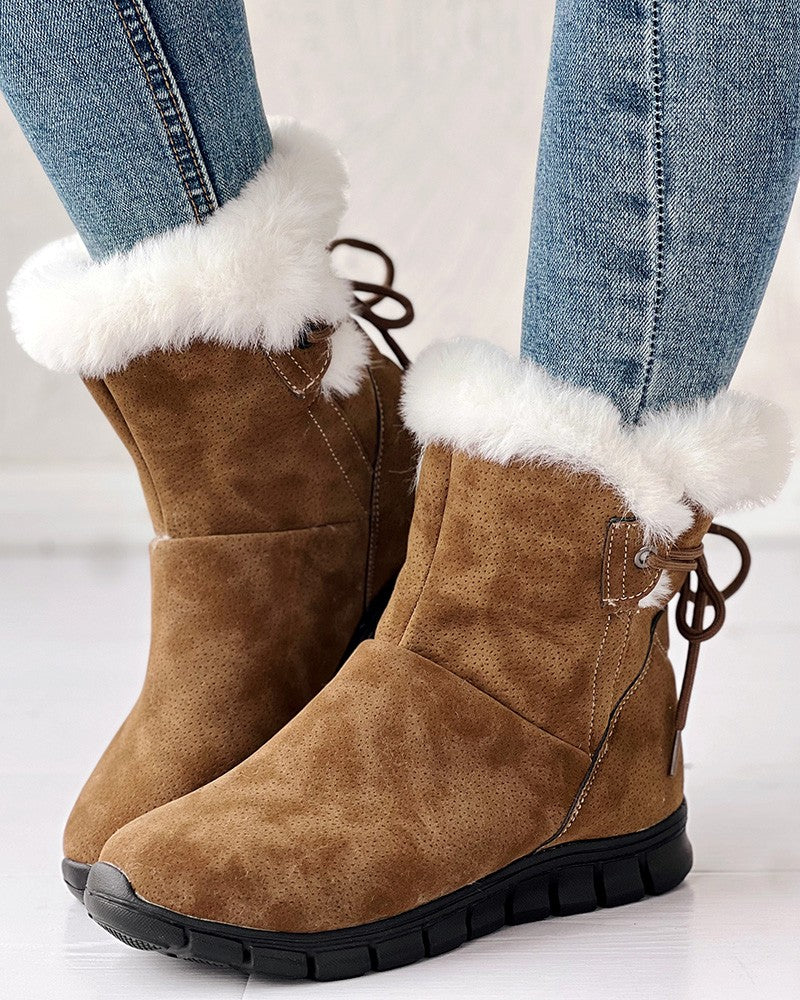 Breathable Lace up Fuzzy Lined Ankle Boots