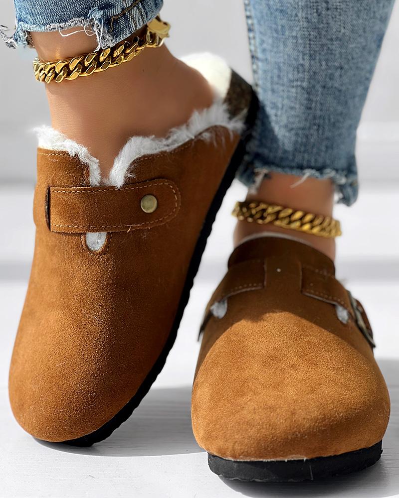 Buckled Fuzzy Lined Winter Warm Slippers