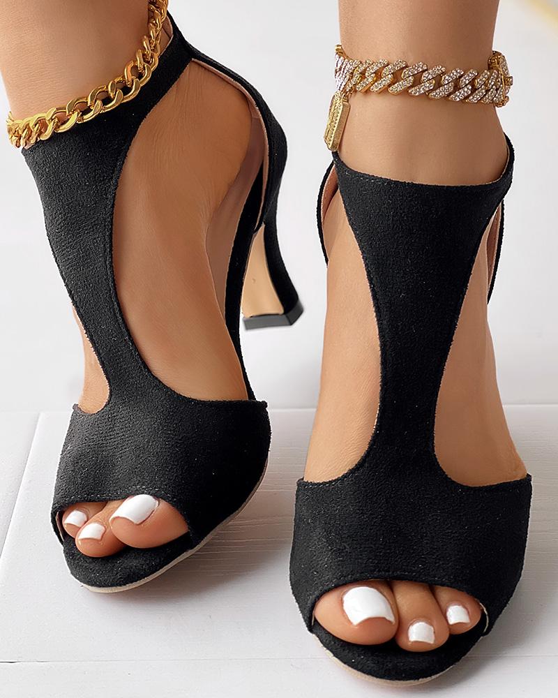 Zip Back Peep Toe Heeled Sandals