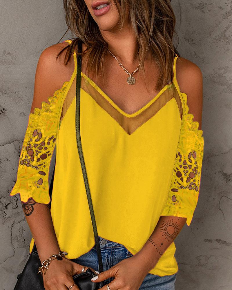 Contrast Lace Cold Shoulder Top