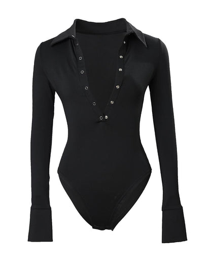 Long Sleeve Button Detail Skinny Bodysuit